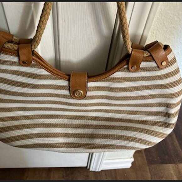 ERIC JAVITS squishee Striped Cream Beige Large Shoulder Bag - Picture 5 of 5